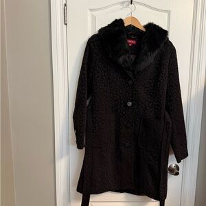 Black Faux Fur Collar Coat